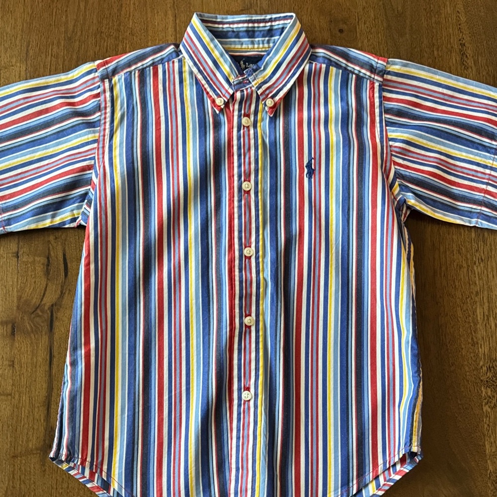 Ralph Lauren Boys Striped Button-Down Shirt in Blue, Red, Yellow